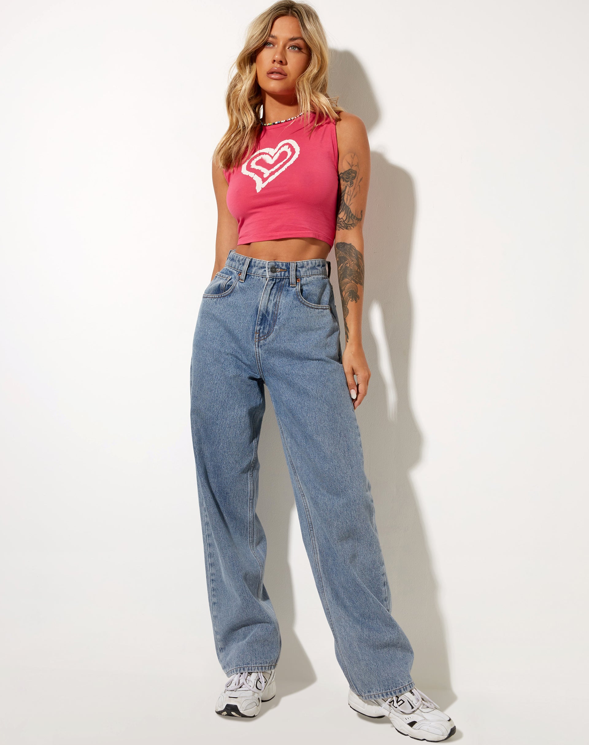Gimon Crop Top in Hot Pink Heart-Nico Sky