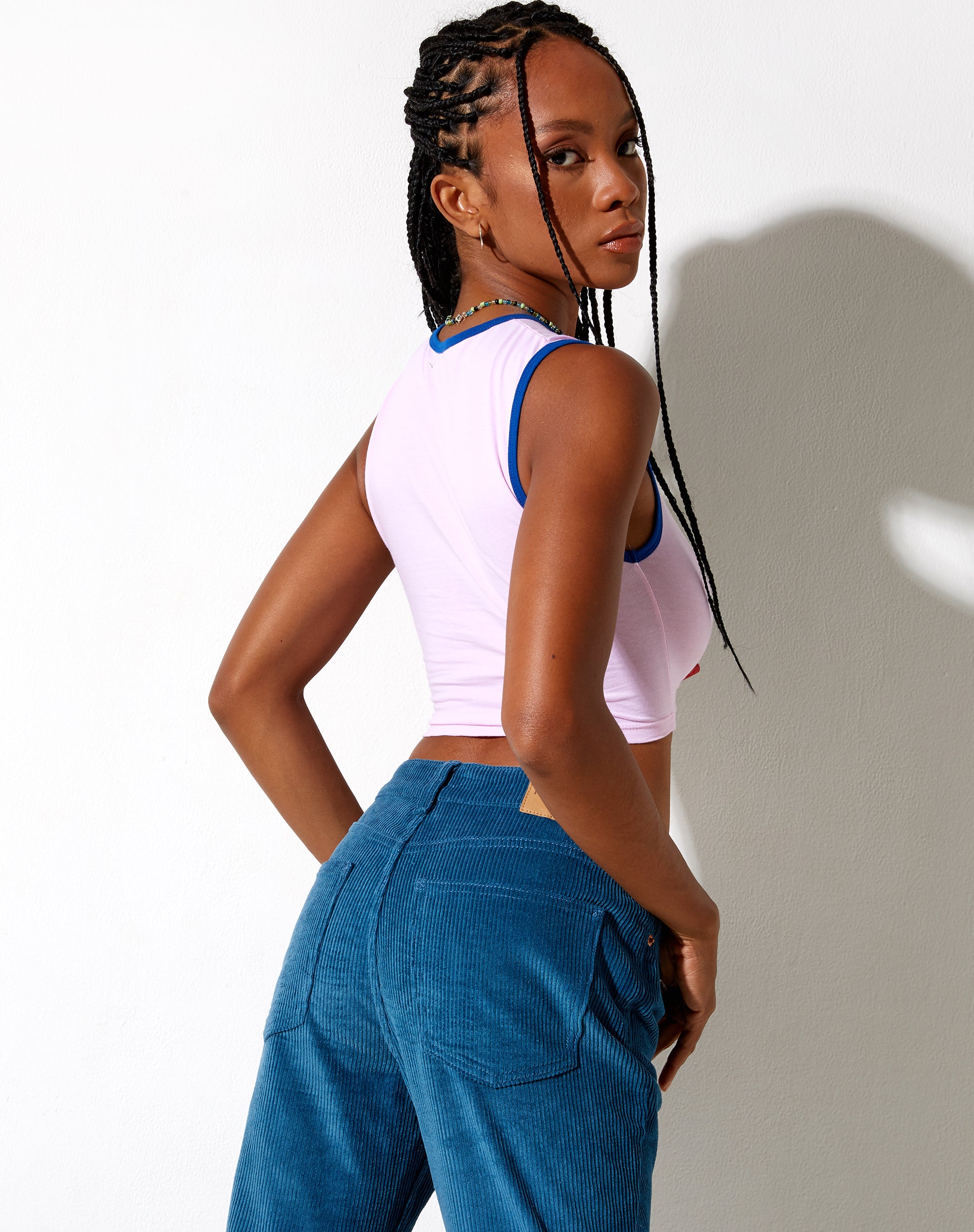 Gimon Crop Top in Pink Bind Blue Cant Relate-Nico Sky