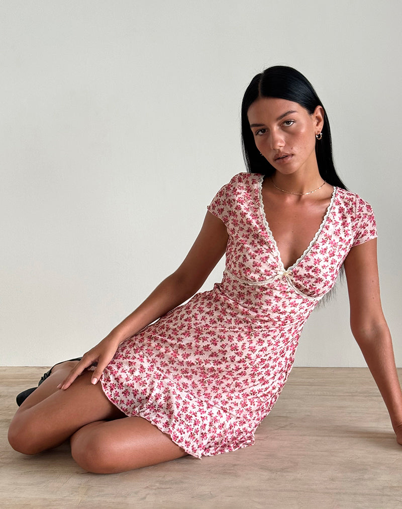 Ginevra Dress in Gardenia Romantic with Lace Trim-Nico Sky