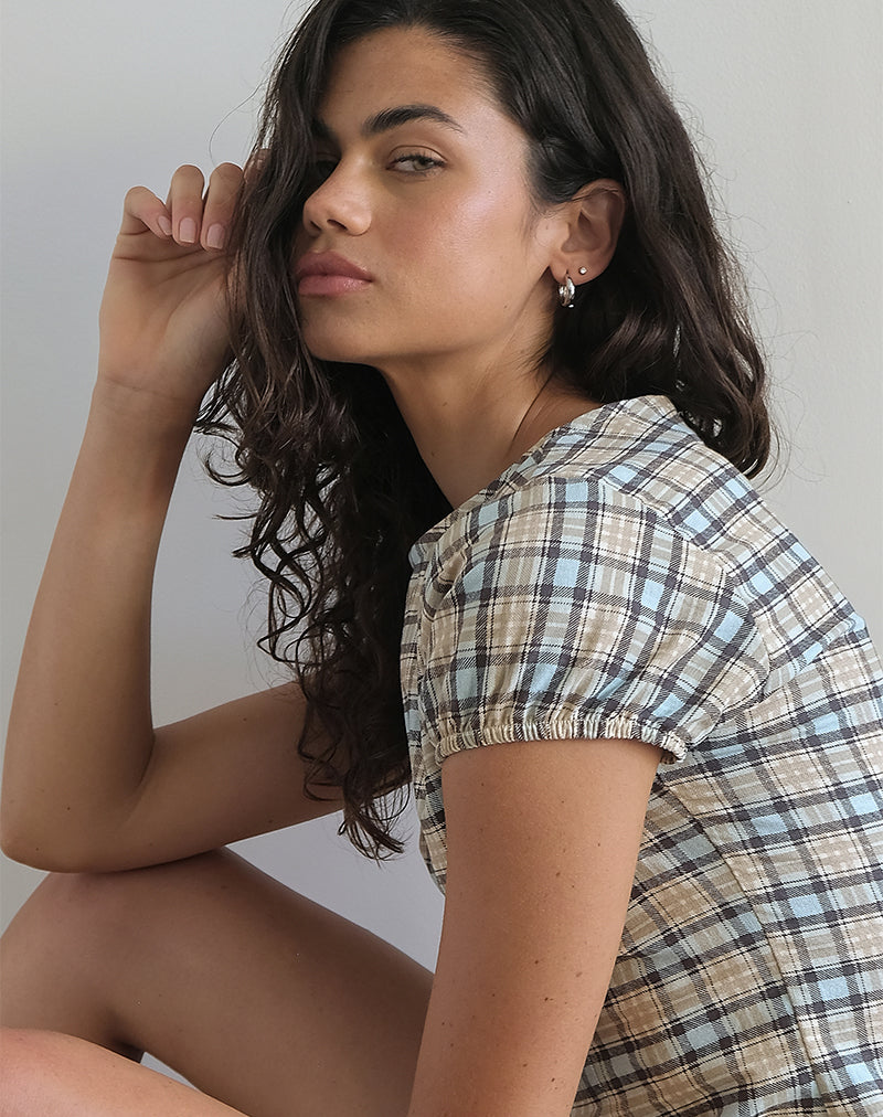 Gingka Mini Dress in Pastel Blue Tartan-Nico Sky