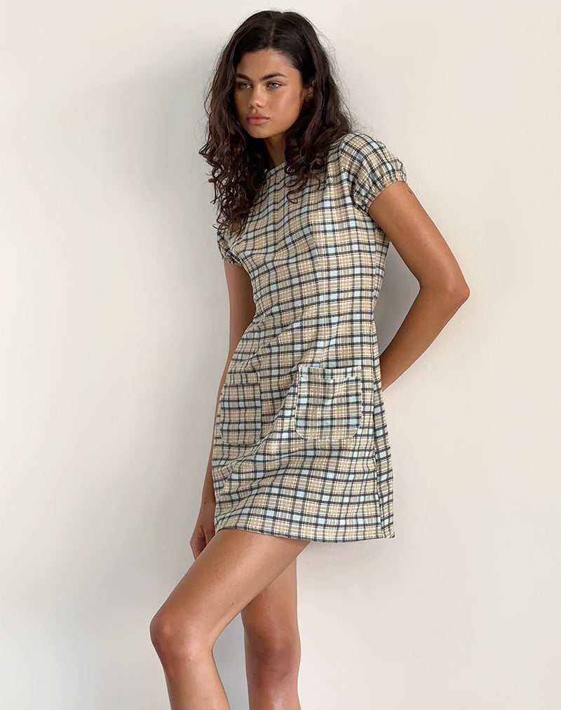 Gingka Mini Dress in Pastel Blue Tartan-Nico Sky