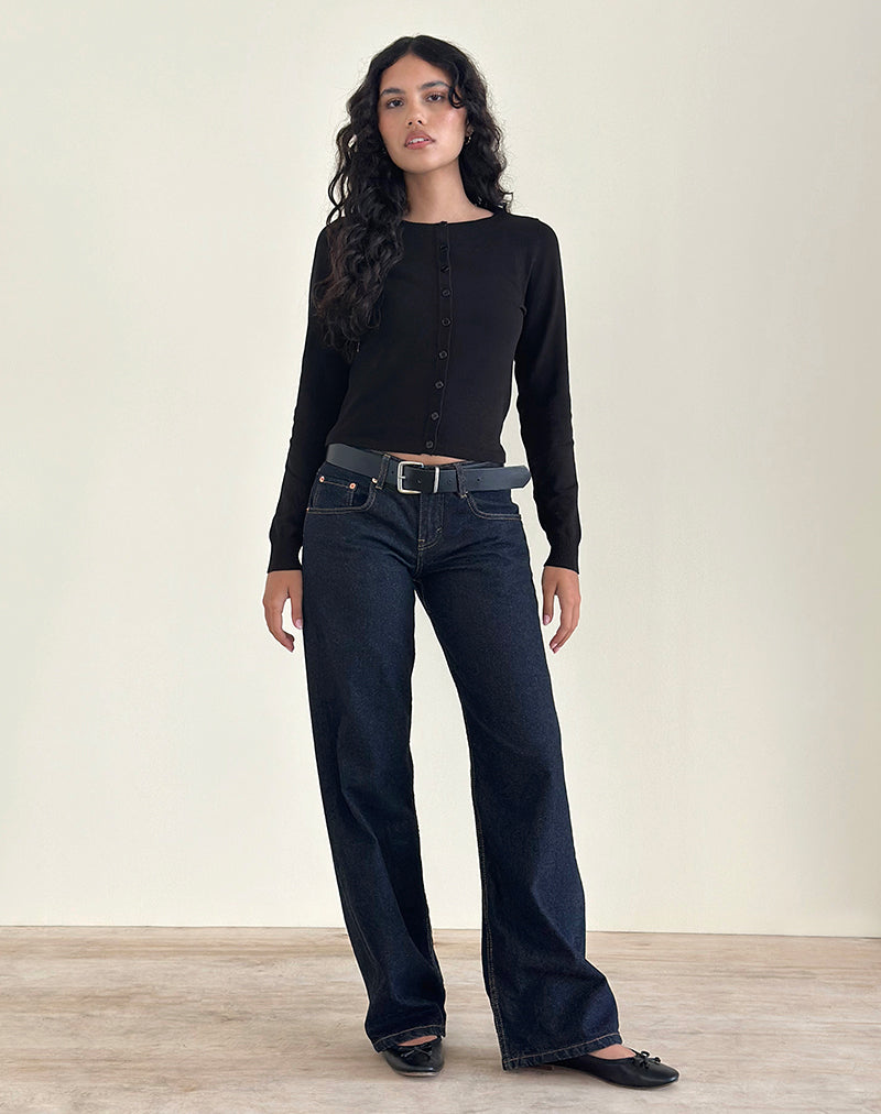 Giovanna Cardigan in Flat Knit Black-Nico Sky