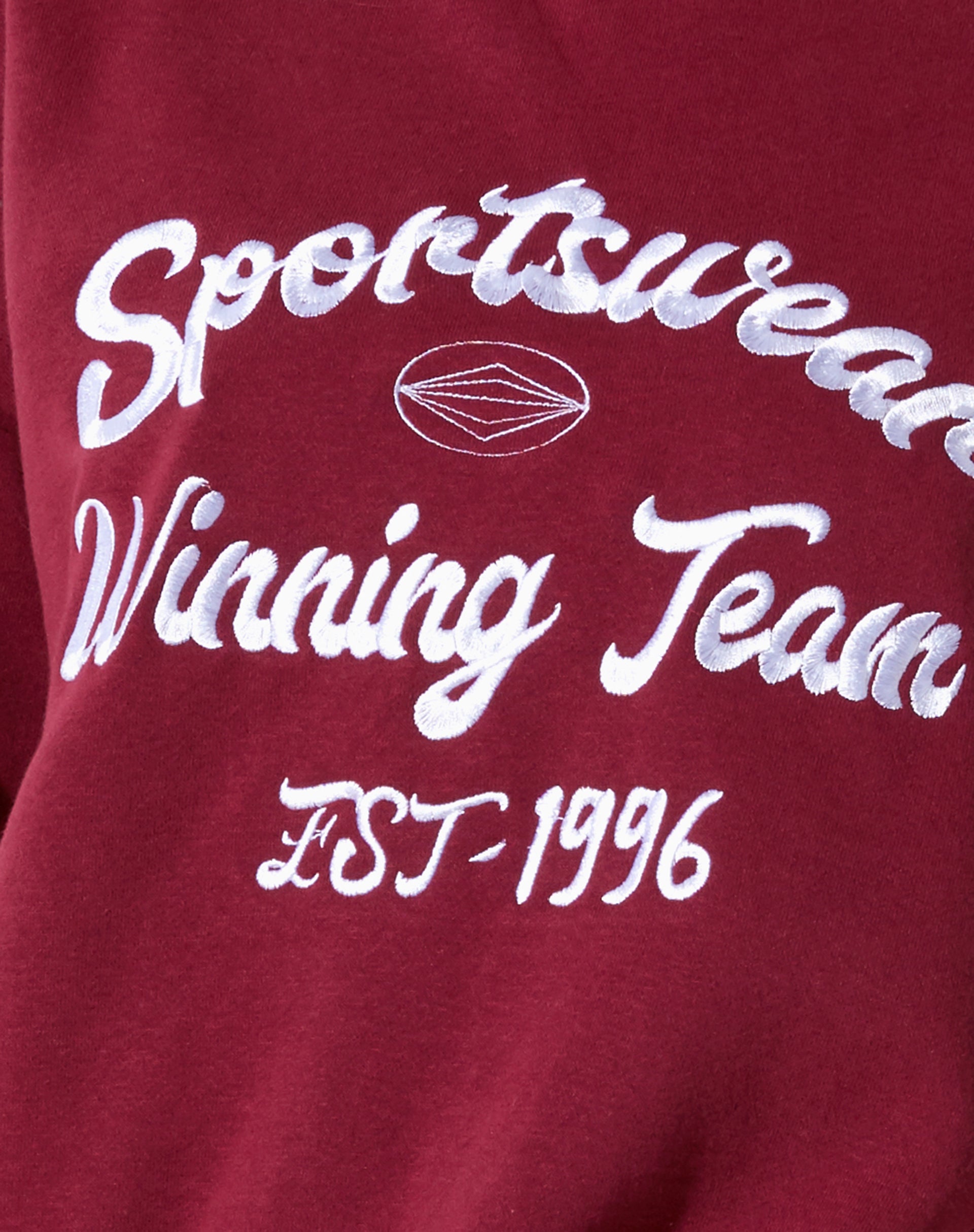 Glan Sweatshirt in Burgundy with 'Winning Team' Embro-Nico Sky