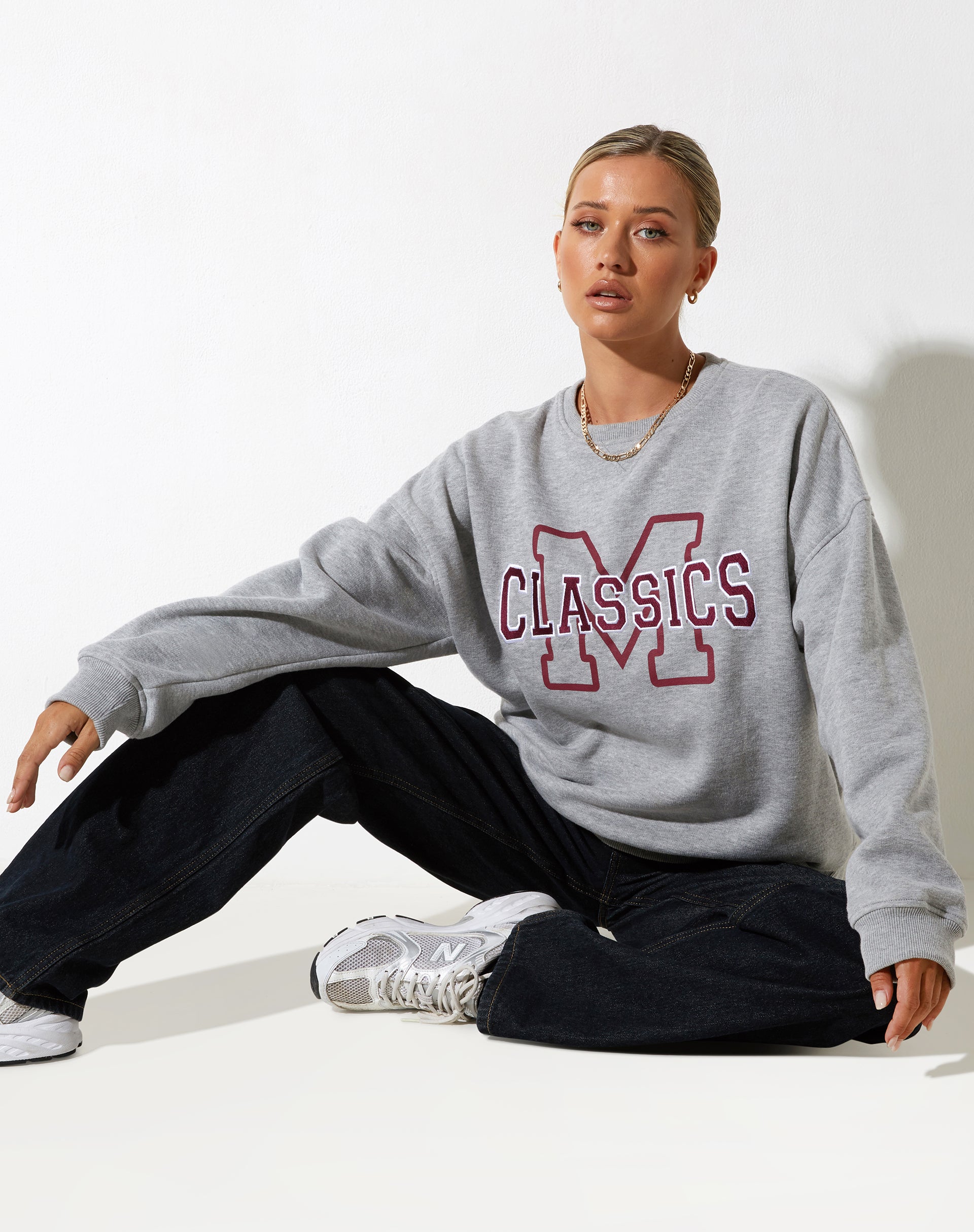 Glan Sweatshirt in Grey Marl with 'M Classics' Embro-Nico Sky
