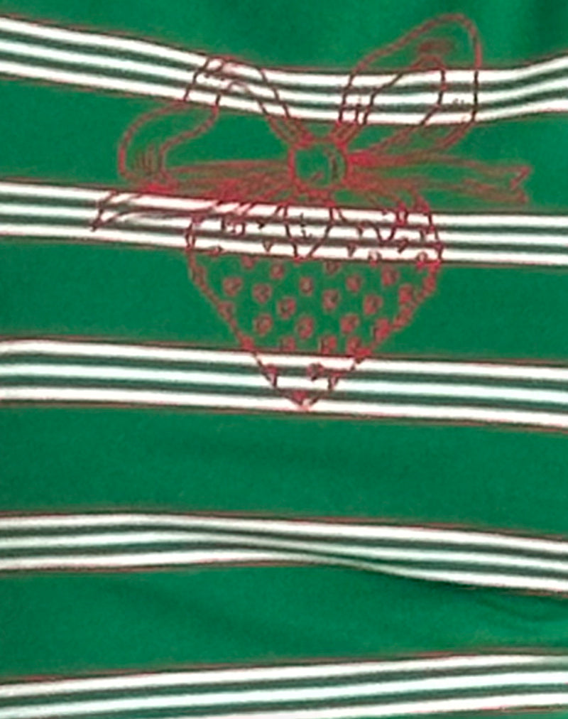 Glenda Jersey Tee in Green and White Stripe with Strawberry Motif-Nico Sky