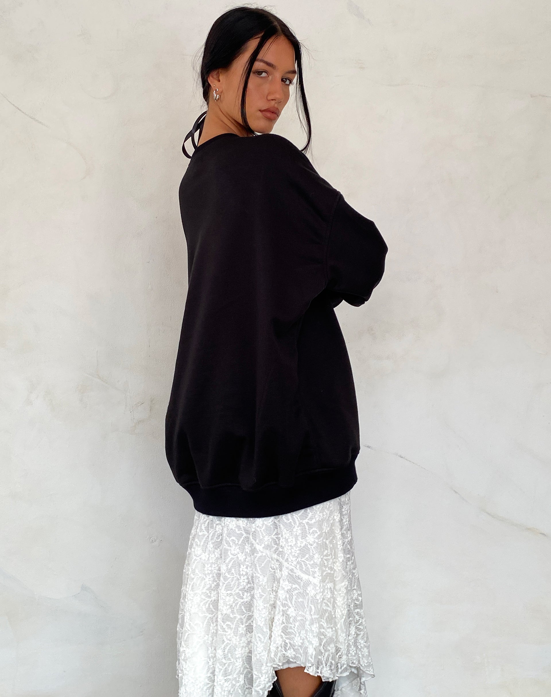 Glo Oversized Sweatshirt in Black with Heartbreaker Graphic-Nico Sky