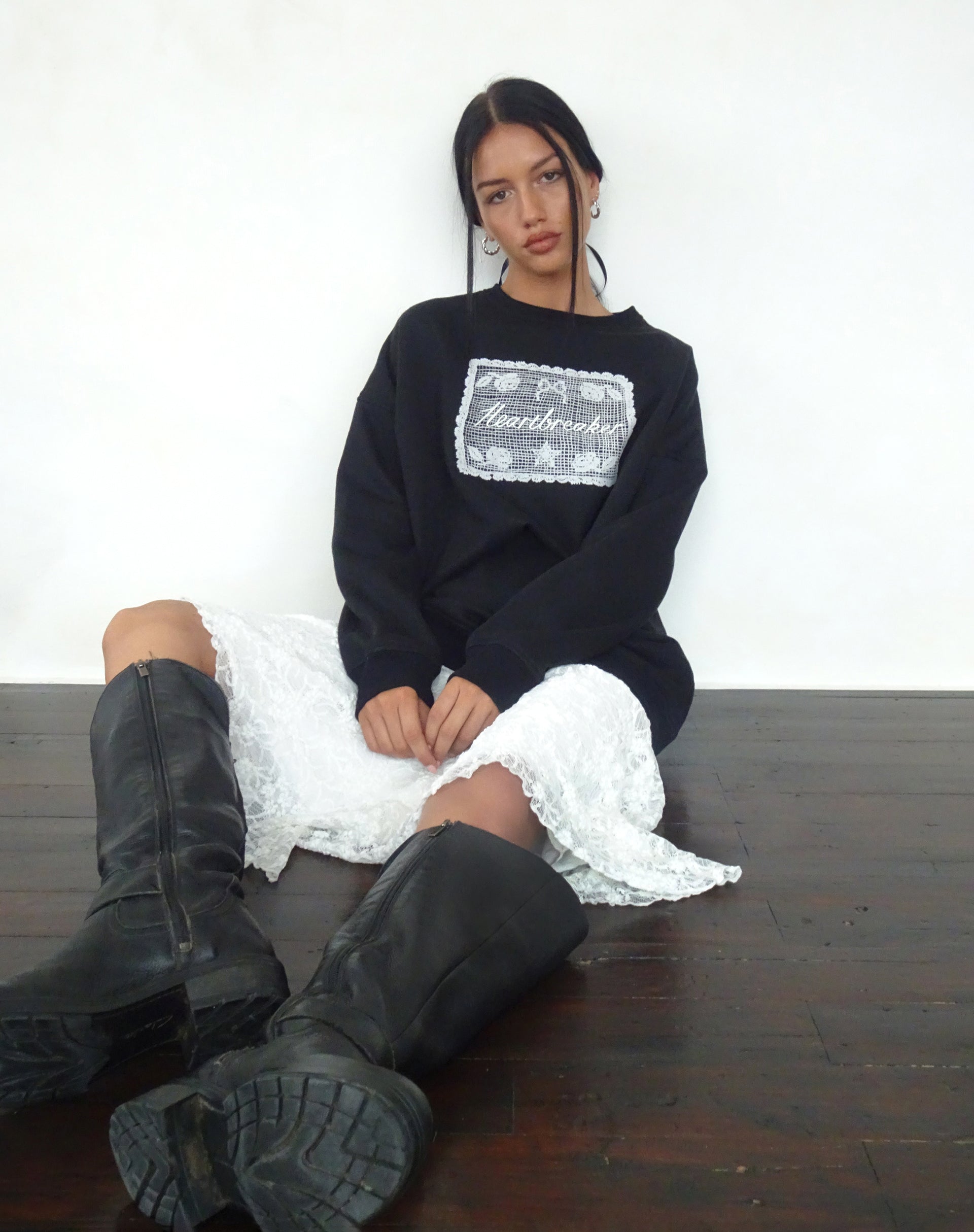 Glo Oversized Sweatshirt in Black with Heartbreaker Graphic-Nico Sky