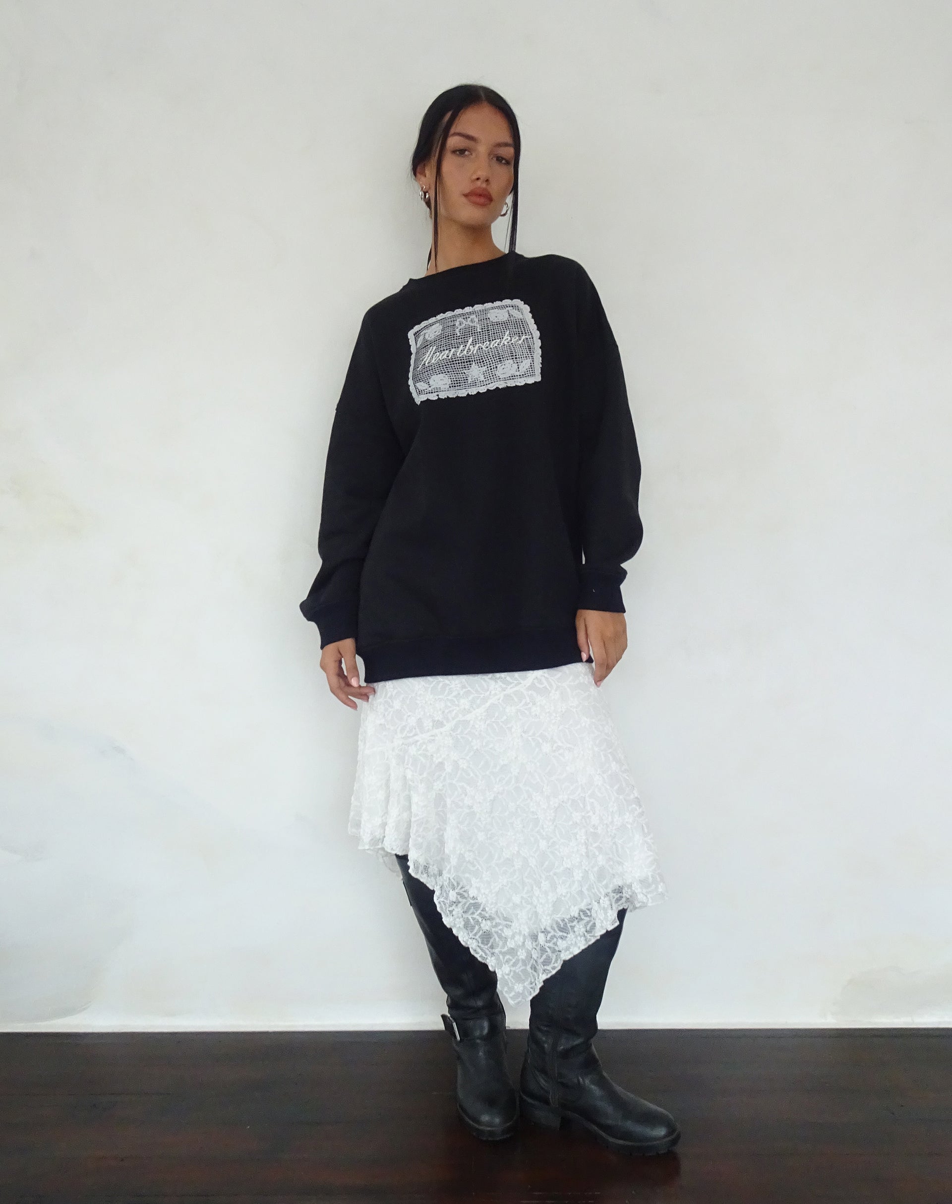 Glo Oversized Sweatshirt in Black with Heartbreaker Graphic-Nico Sky