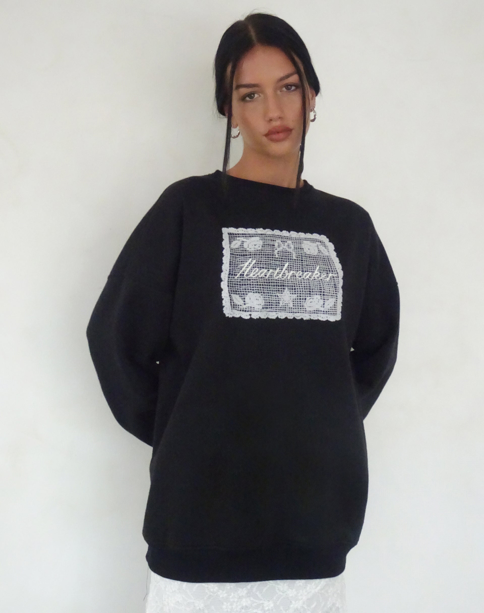 Glo Oversized Sweatshirt in Black with Heartbreaker Graphic-Nico Sky