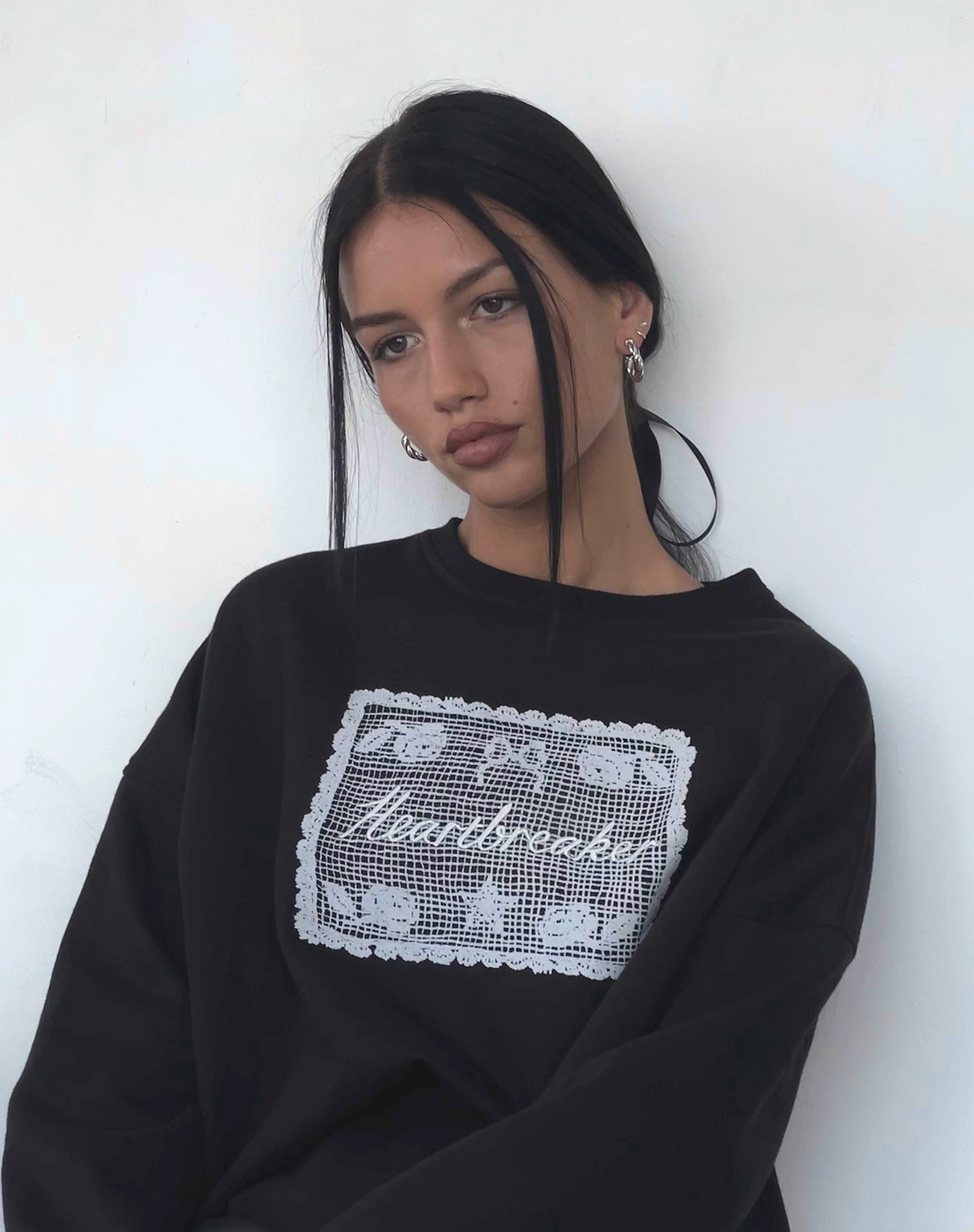 Glo Oversized Sweatshirt in Black with Heartbreaker Graphic-Nico Sky