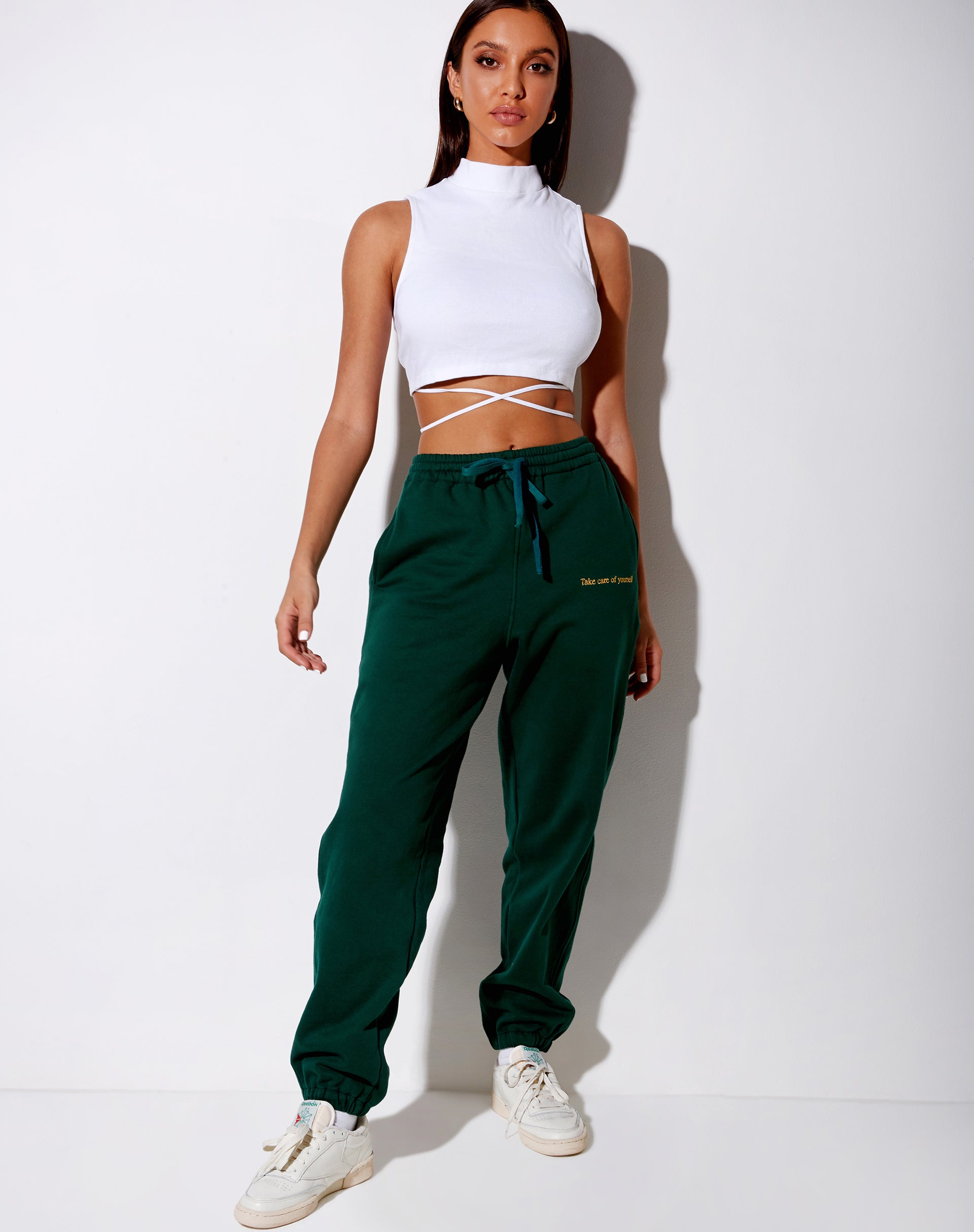 Basta Jogger in Bottle Green with 'Take Care Of Yourself' Embro-Nico Sky