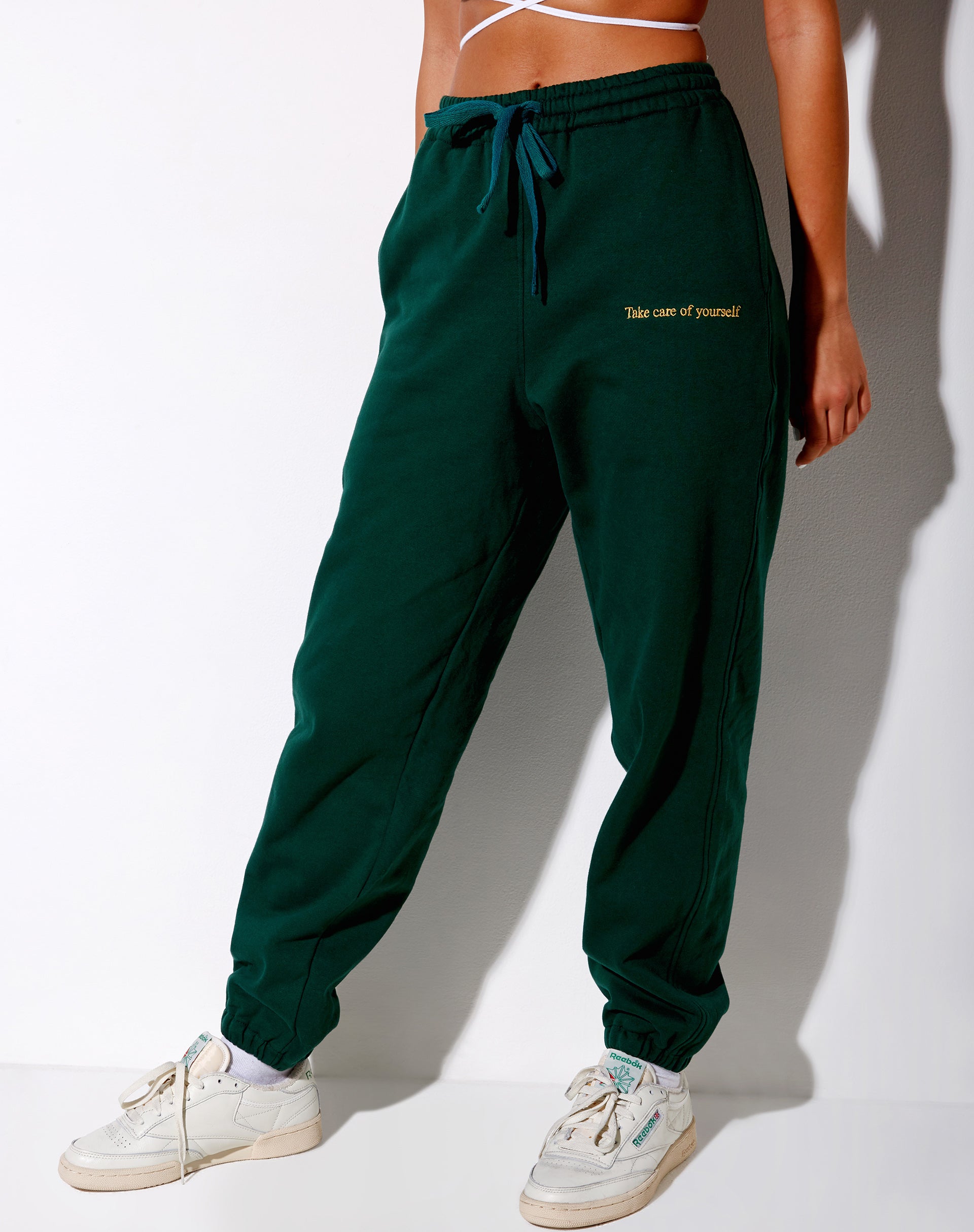 Basta Jogger in Bottle Green with 'Take Care Of Yourself' Embro-Nico Sky