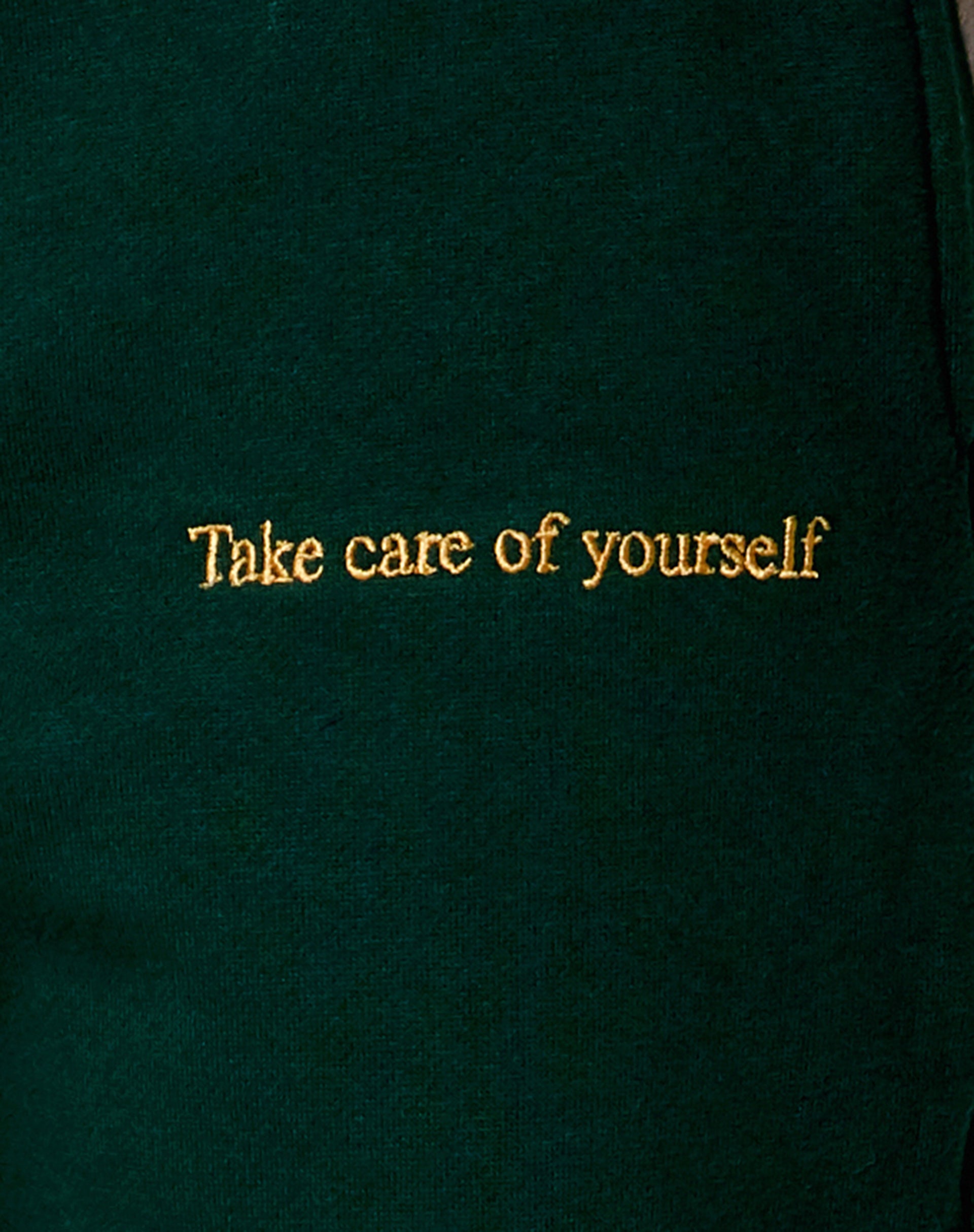 Basta Jogger in Bottle Green with 'Take Care Of Yourself' Embro-Nico Sky