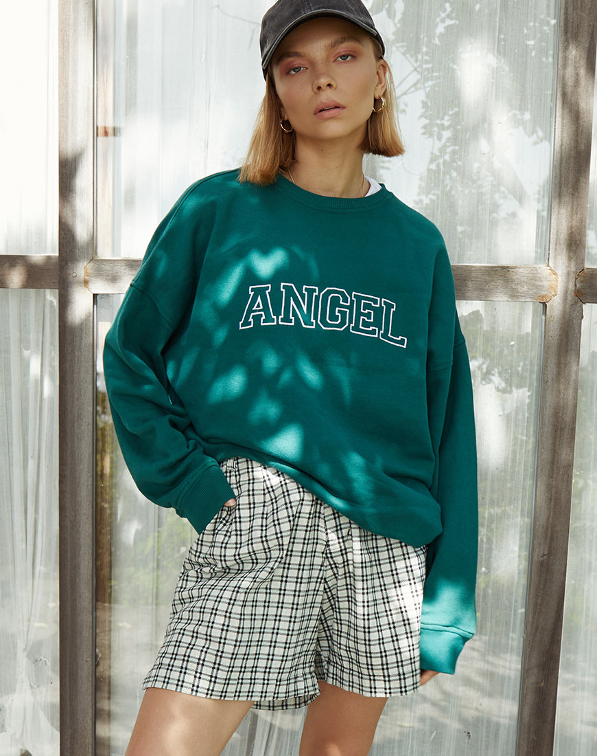 Glo Sweatshirt in Bottle Green with 'Angel' Embro in White-Nico Sky
