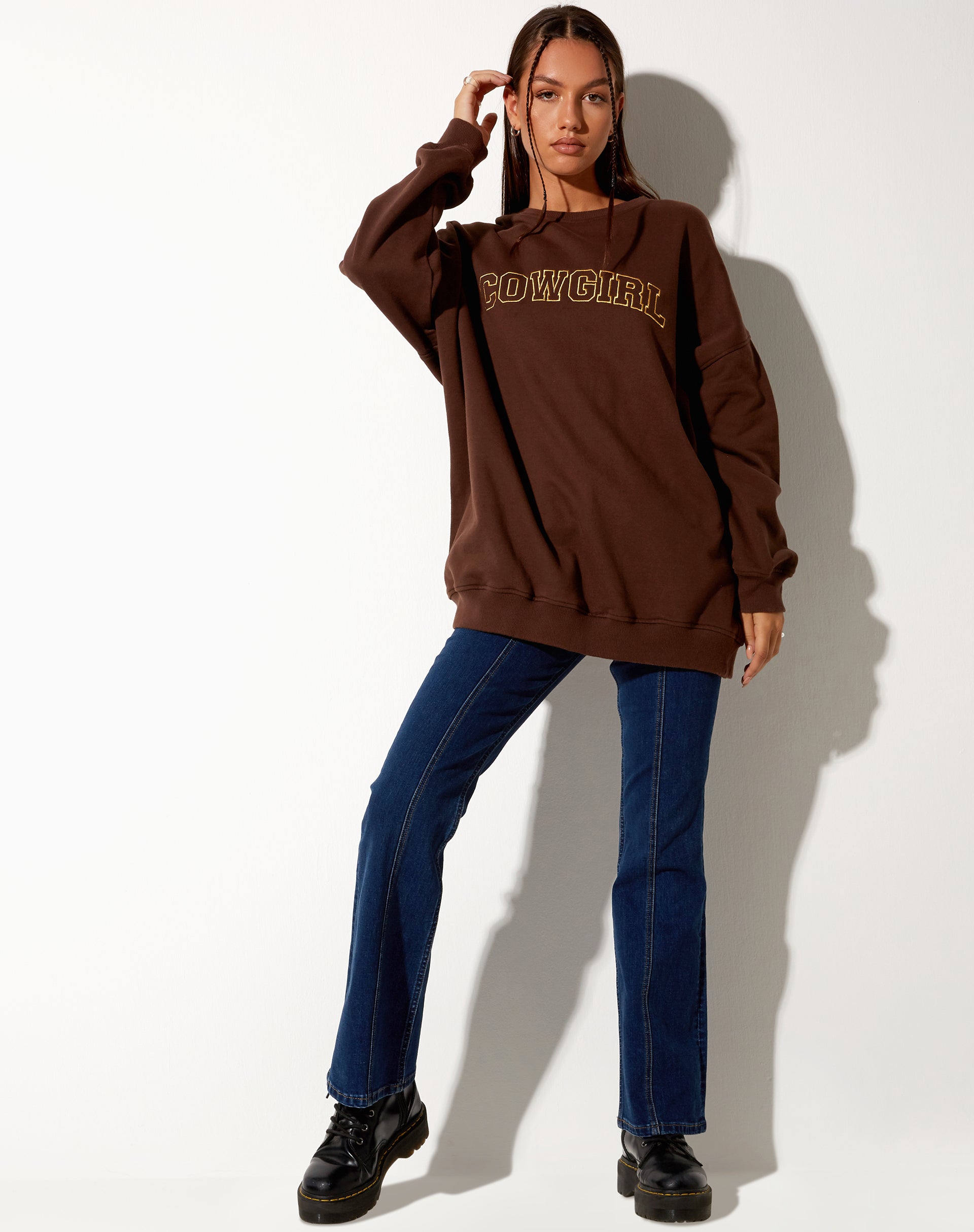 Glo Sweatshirt in Deep Mahogany with 'Cowgirl' Gold Embro-Nico Sky
