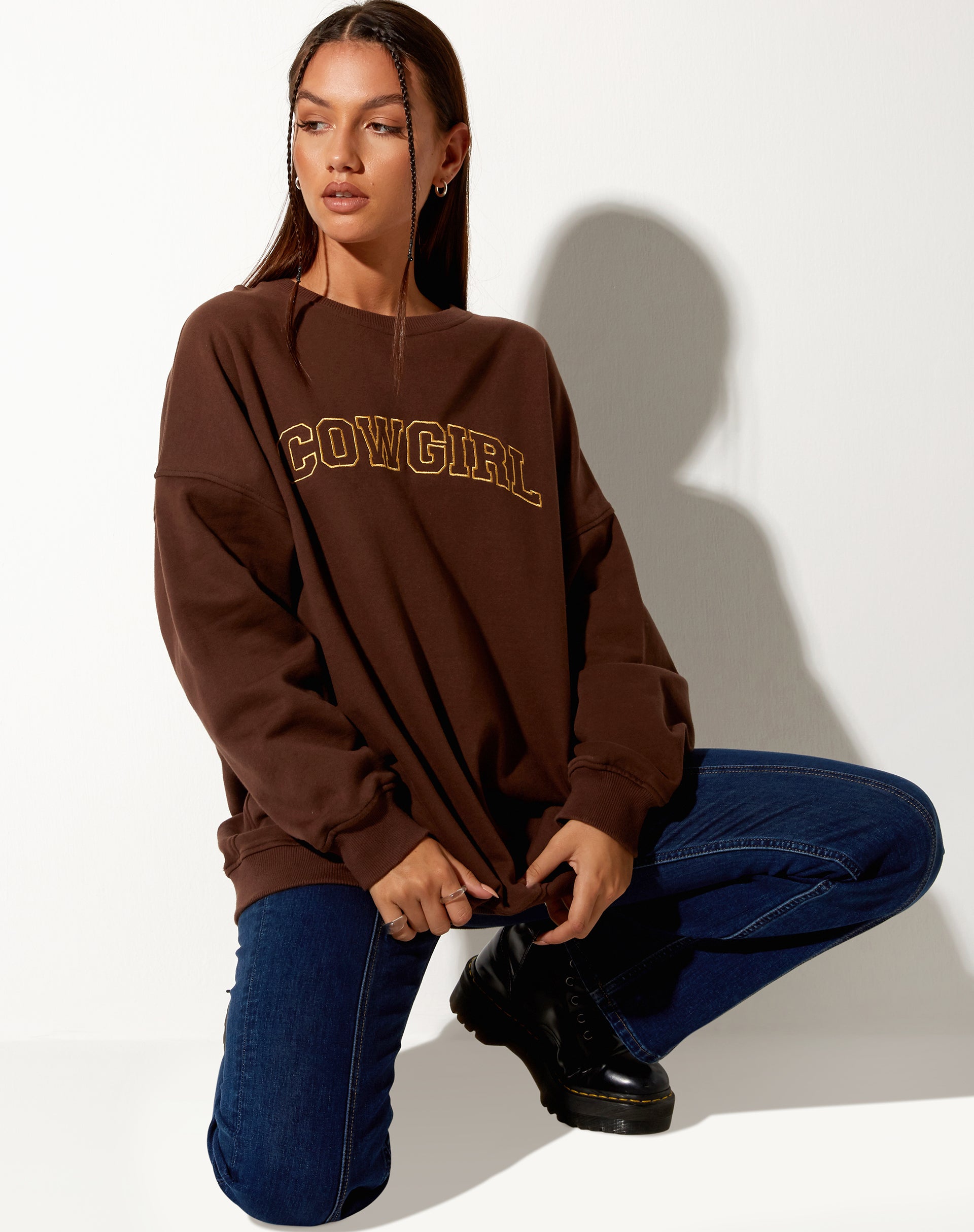 Glo Sweatshirt in Deep Mahogany with 'Cowgirl' Gold Embro-Nico Sky
