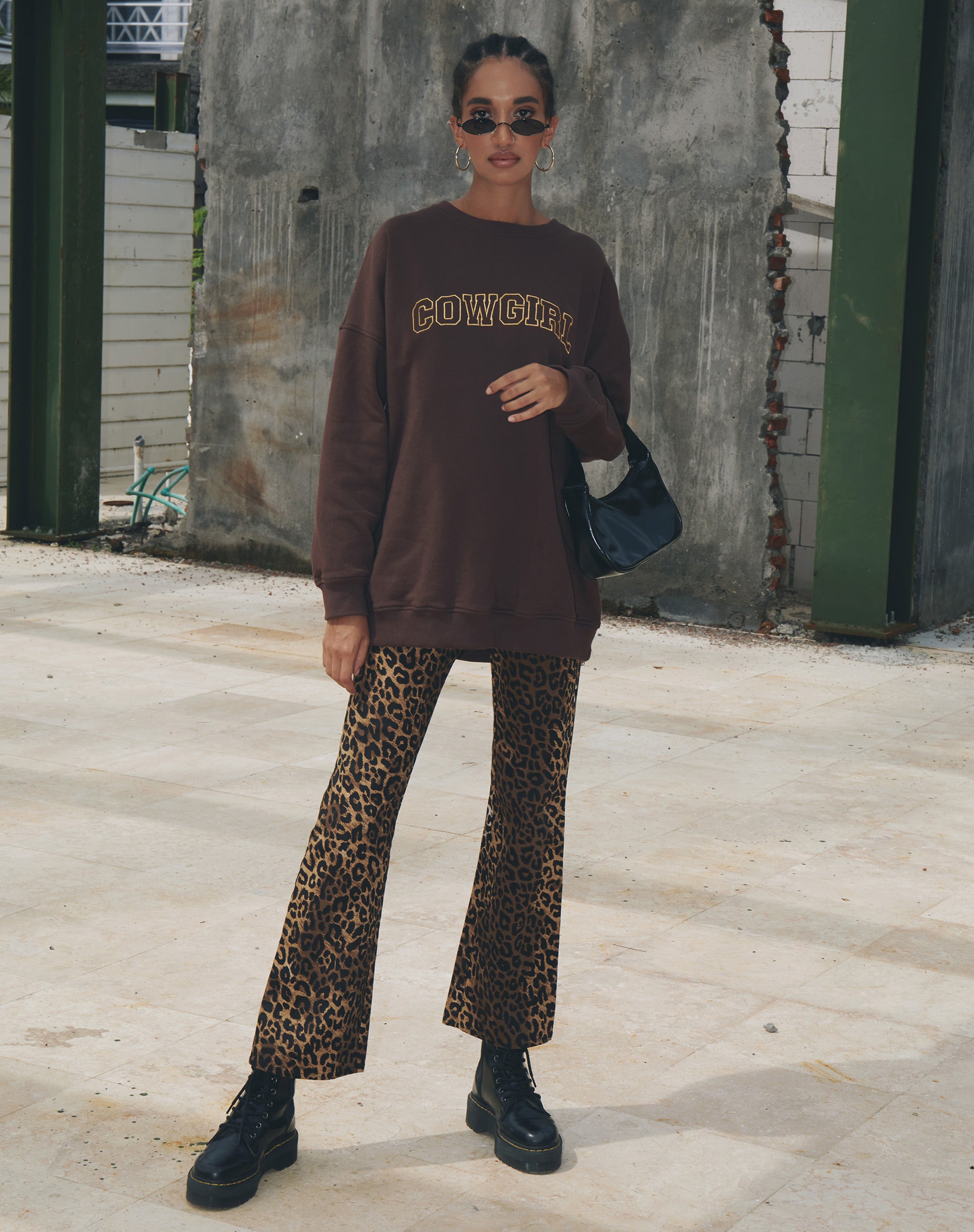 Glo Sweatshirt in Deep Mahogany with 'Cowgirl' Gold Embro-Nico Sky