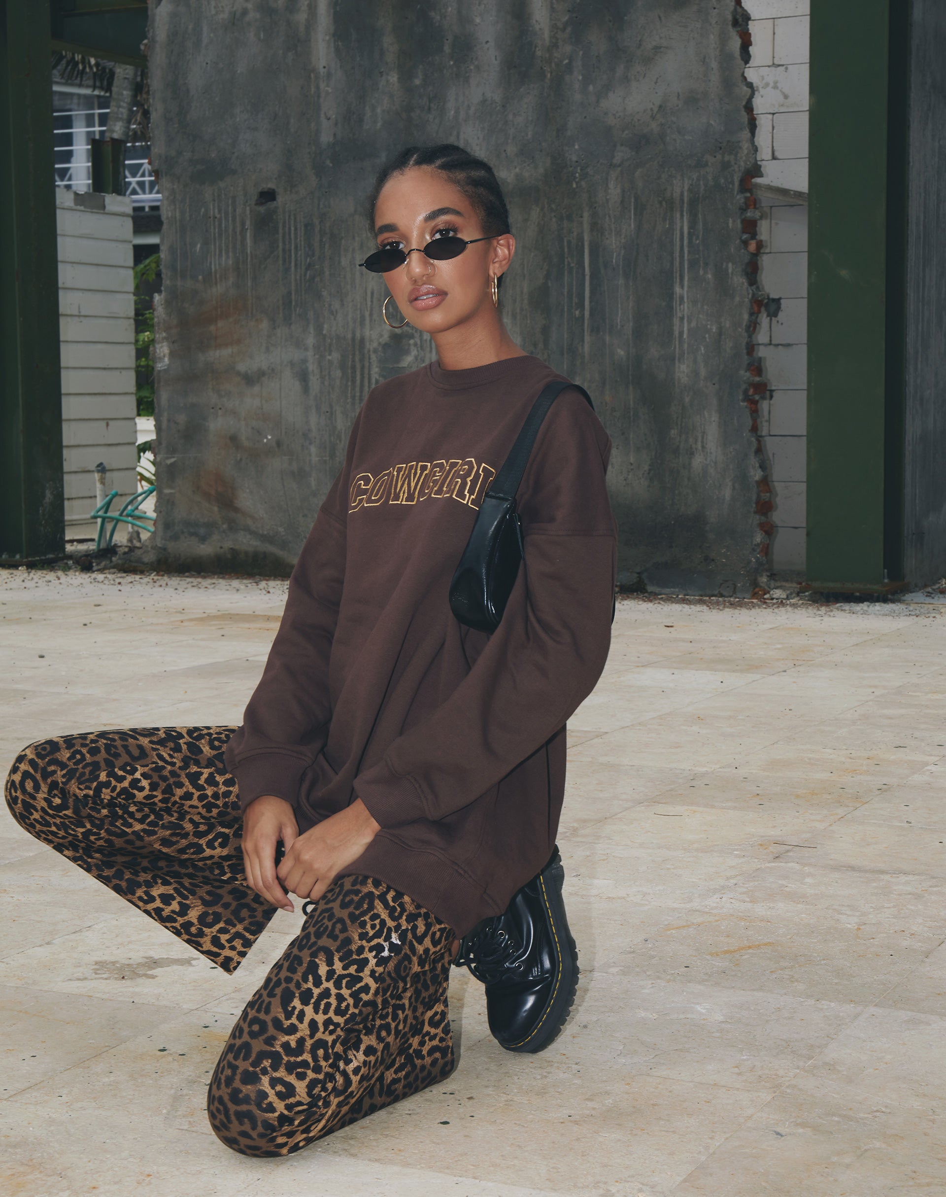 Glo Sweatshirt in Deep Mahogany with 'Cowgirl' Gold Embro-Nico Sky