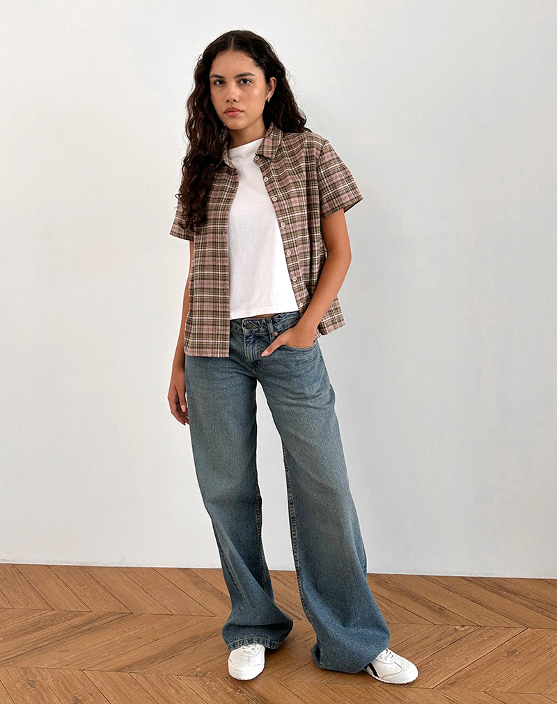 Gosanri Short Sleeve Shirt in Pink and Green Check-Nico Sky