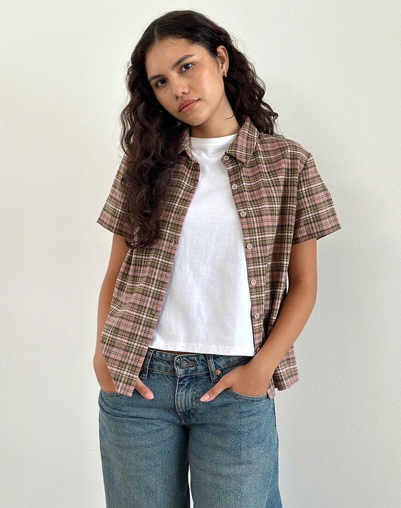 Gosanri Short Sleeve Shirt in Pink and Green Check-Nico Sky