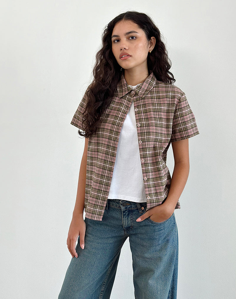 Gosanri Short Sleeve Shirt in Pink and Green Check-Nico Sky