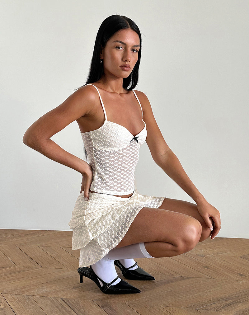 Camigo Mini Skirt in Ivory Heart Lace-Nico Sky