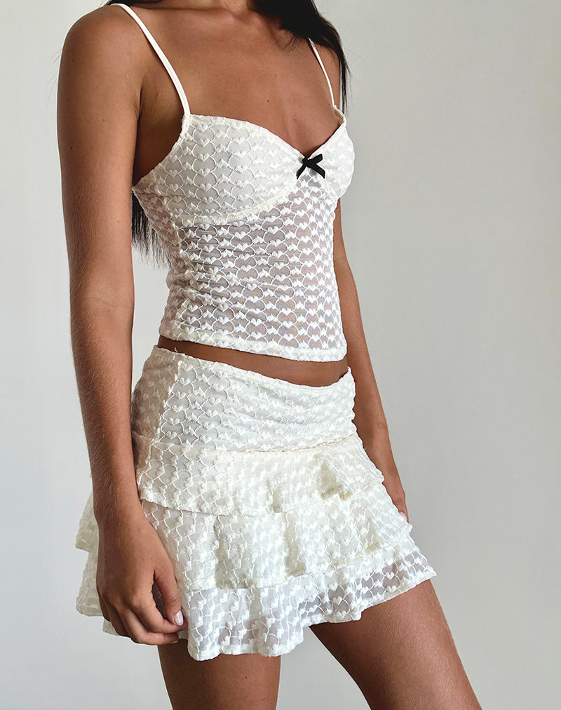 Camigo Mini Skirt in Ivory Heart Lace-Nico Sky