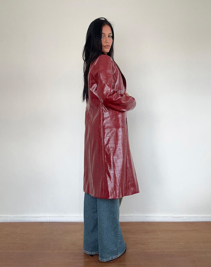 Abigail Coat in Matte PU Croc Burgundy-Nico Sky