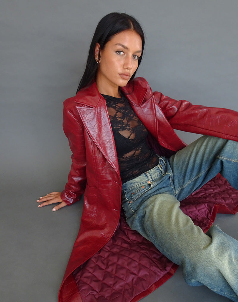 Abigail Coat in Matte PU Croc Burgundy-Nico Sky