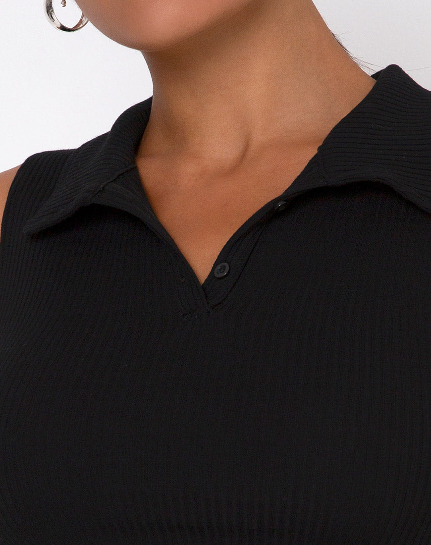 Guaco Crop Top in Rib Black-Nico Sky