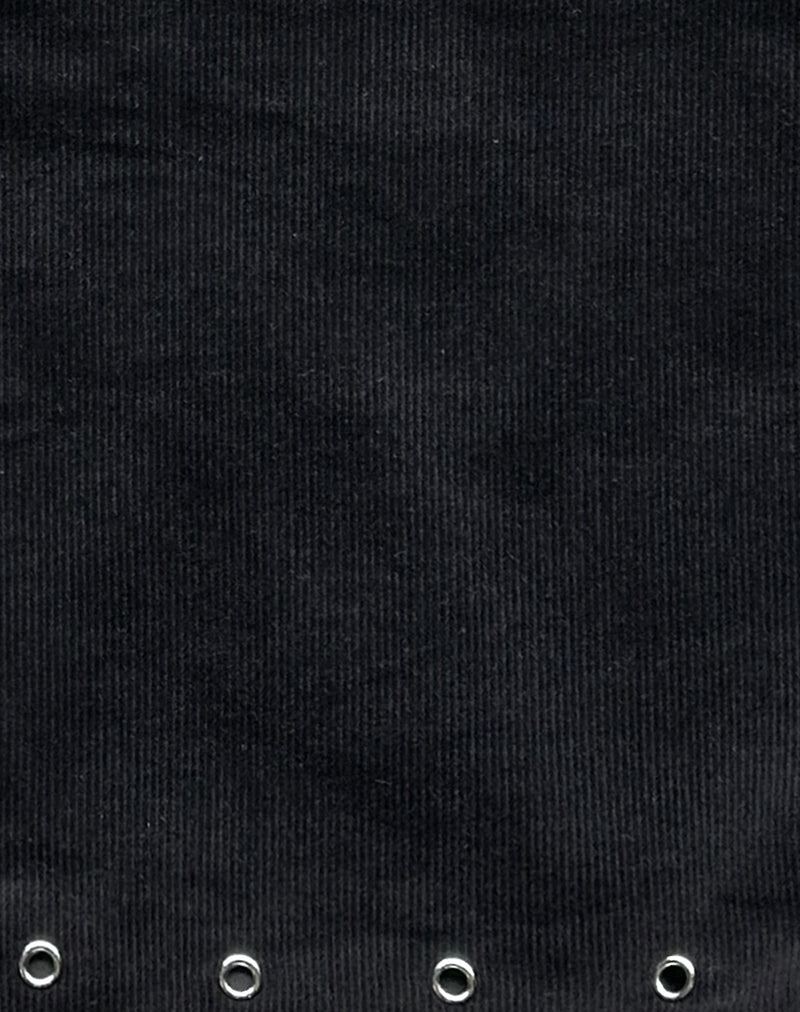 Gundar Eyelet Bag in Babycord Black-Nico Sky