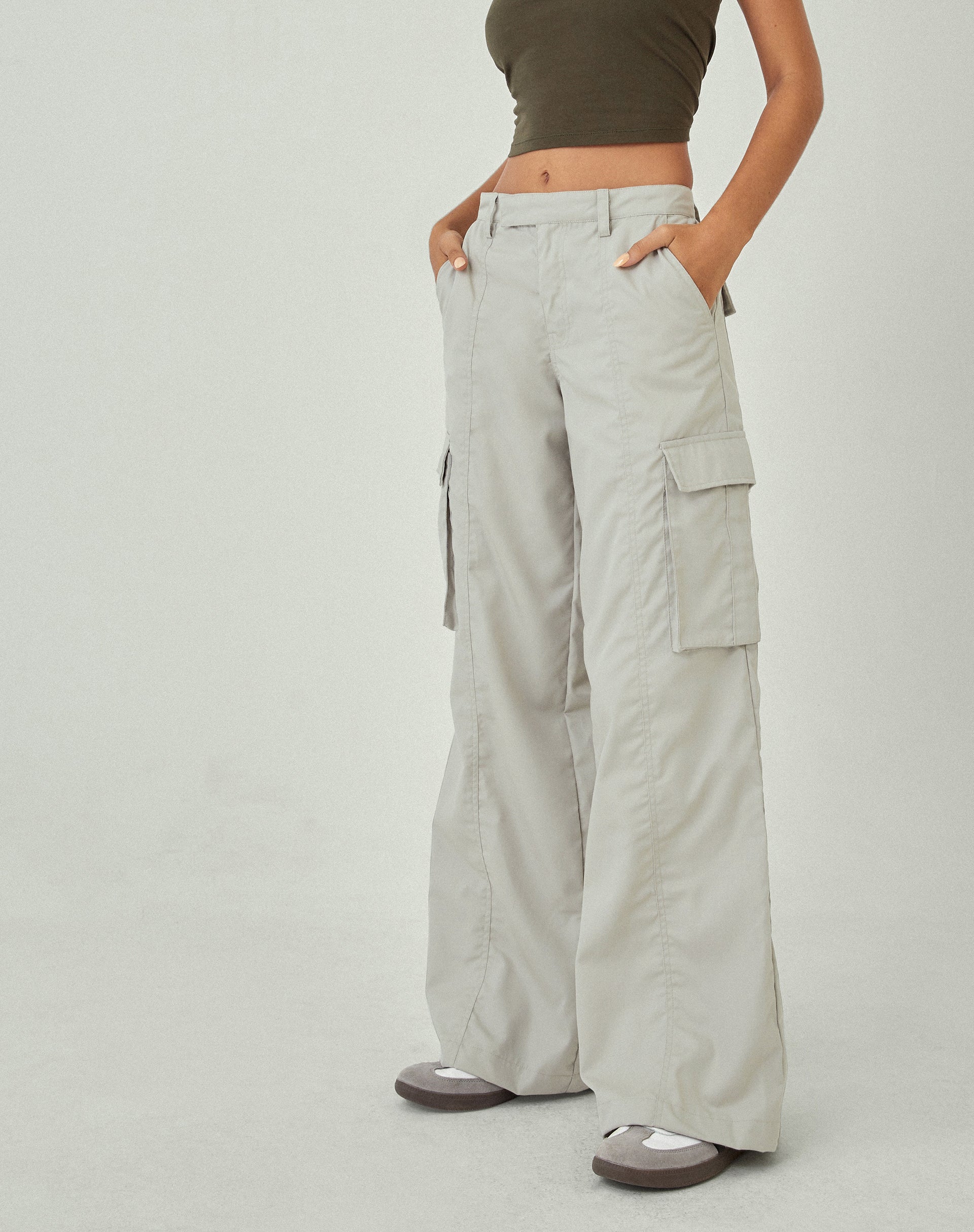 Calix Wide Leg Cargo Trousers in Oat-Nico Sky