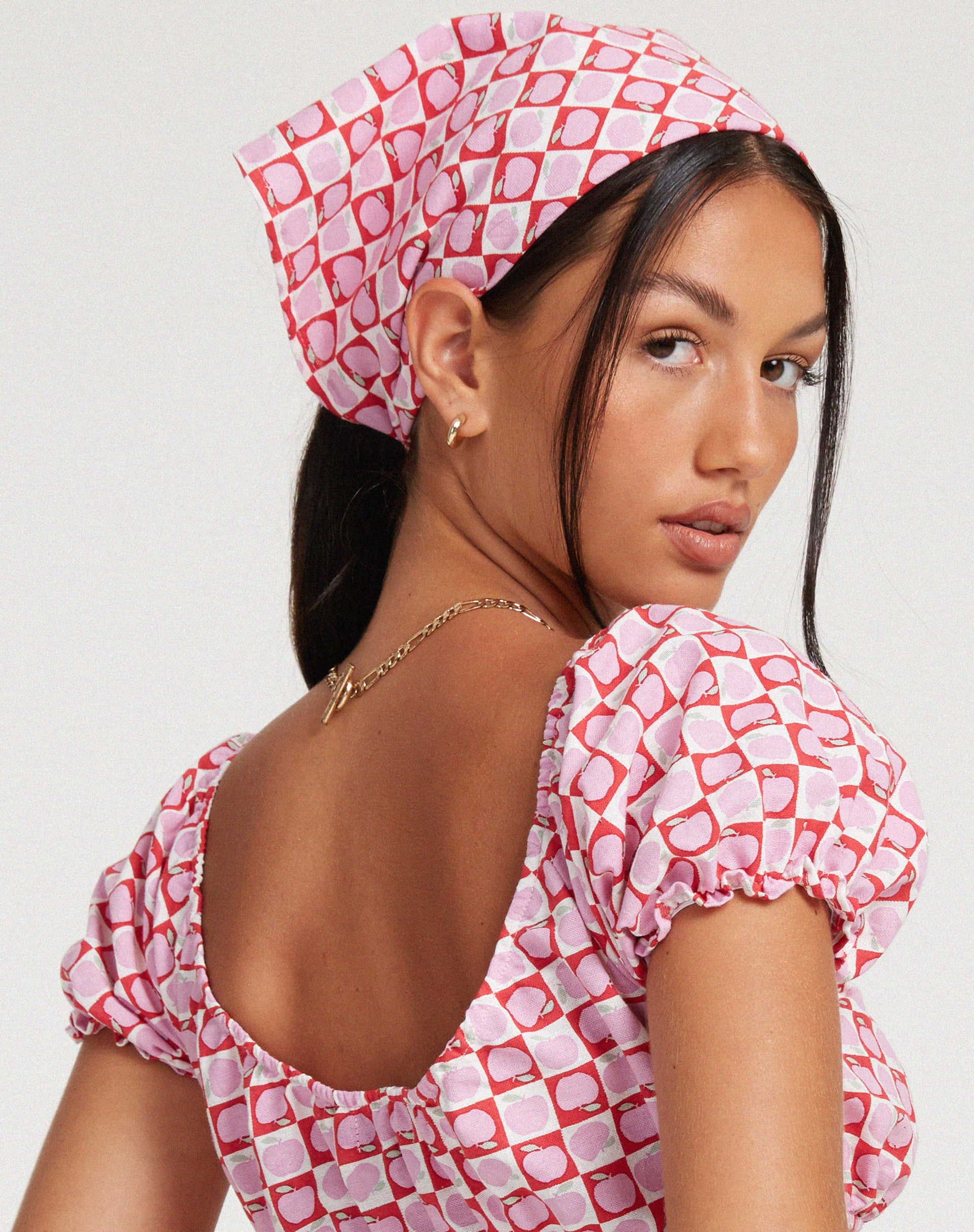 Bandana in Apple Check Blush Red-Nico Sky