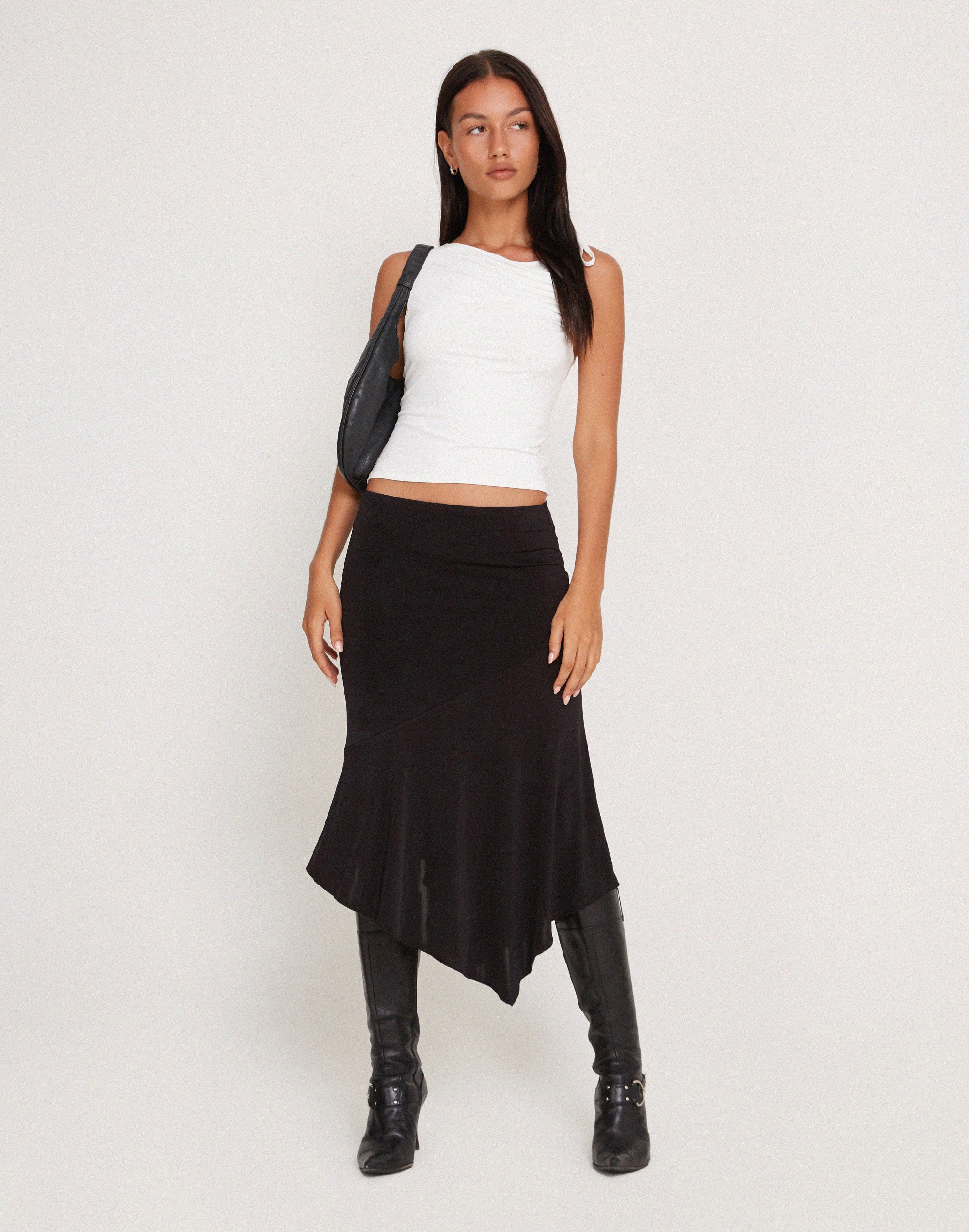 Cinta Low Rise Midi Skirt in Black-Nico Sky