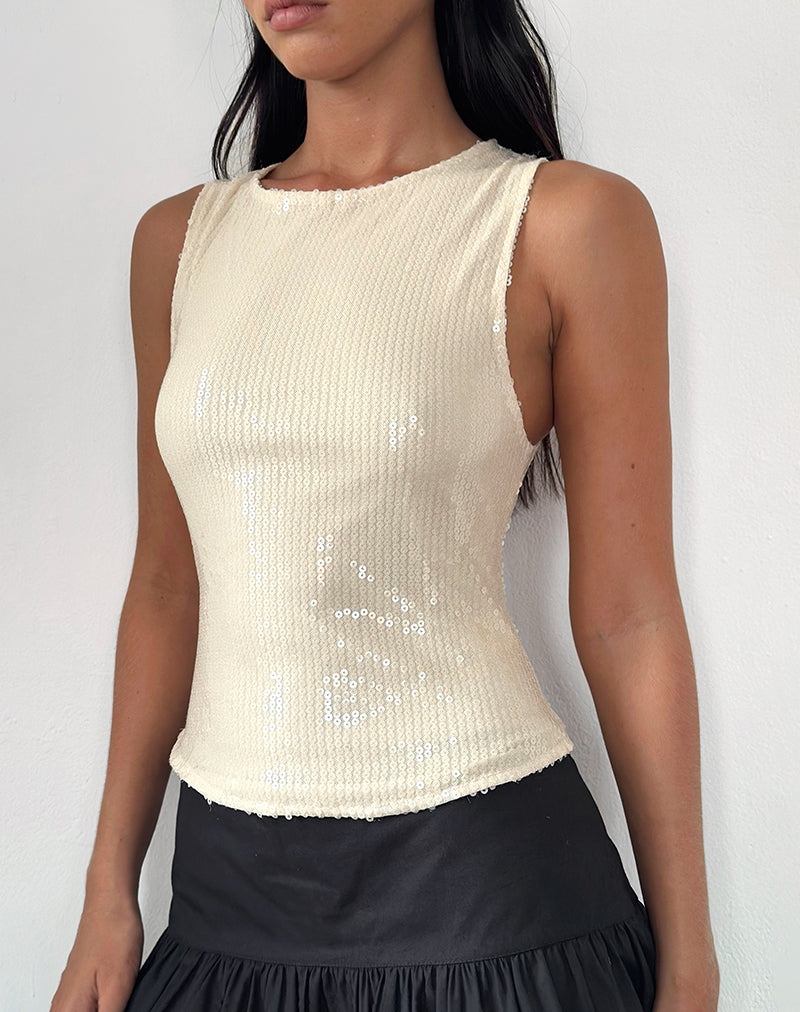 Hala Top in Nude Clear Tinted Sequin-Nico Sky