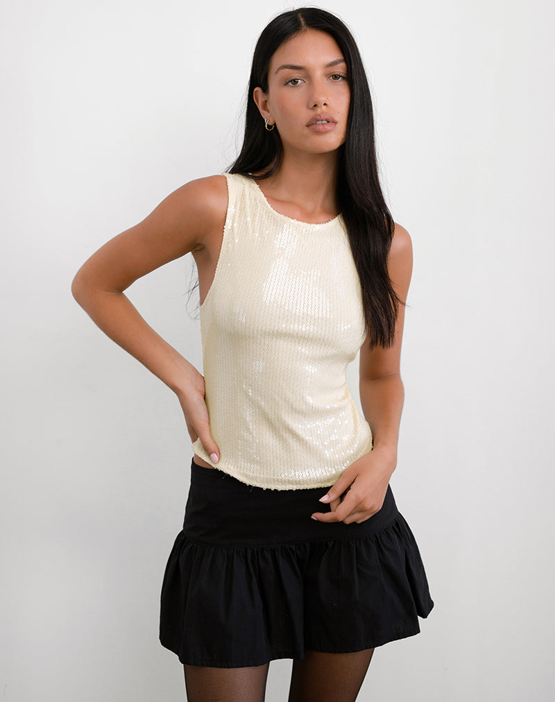 Hala Top in Nude Clear Tinted Sequin-Nico Sky