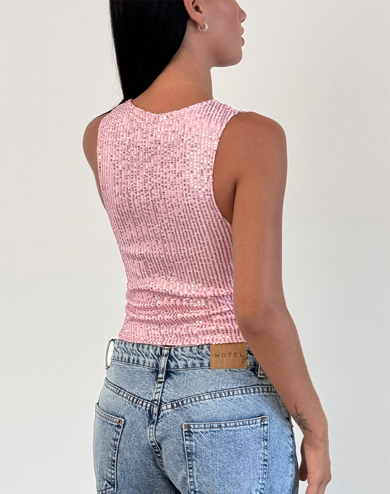 Hala Vest Top in Pink Mini Sequin-Nico Sky