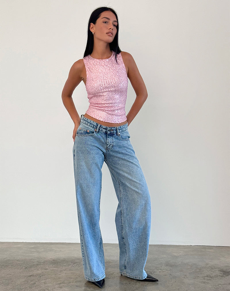 Hala Vest Top in Pink Mini Sequin-Nico Sky