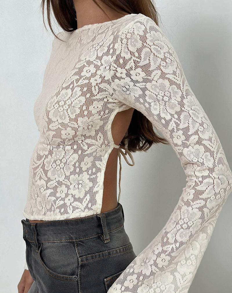 Halfi Long Sleeve Top in Hibiscus Crochet Lace Ivory-Nico Sky