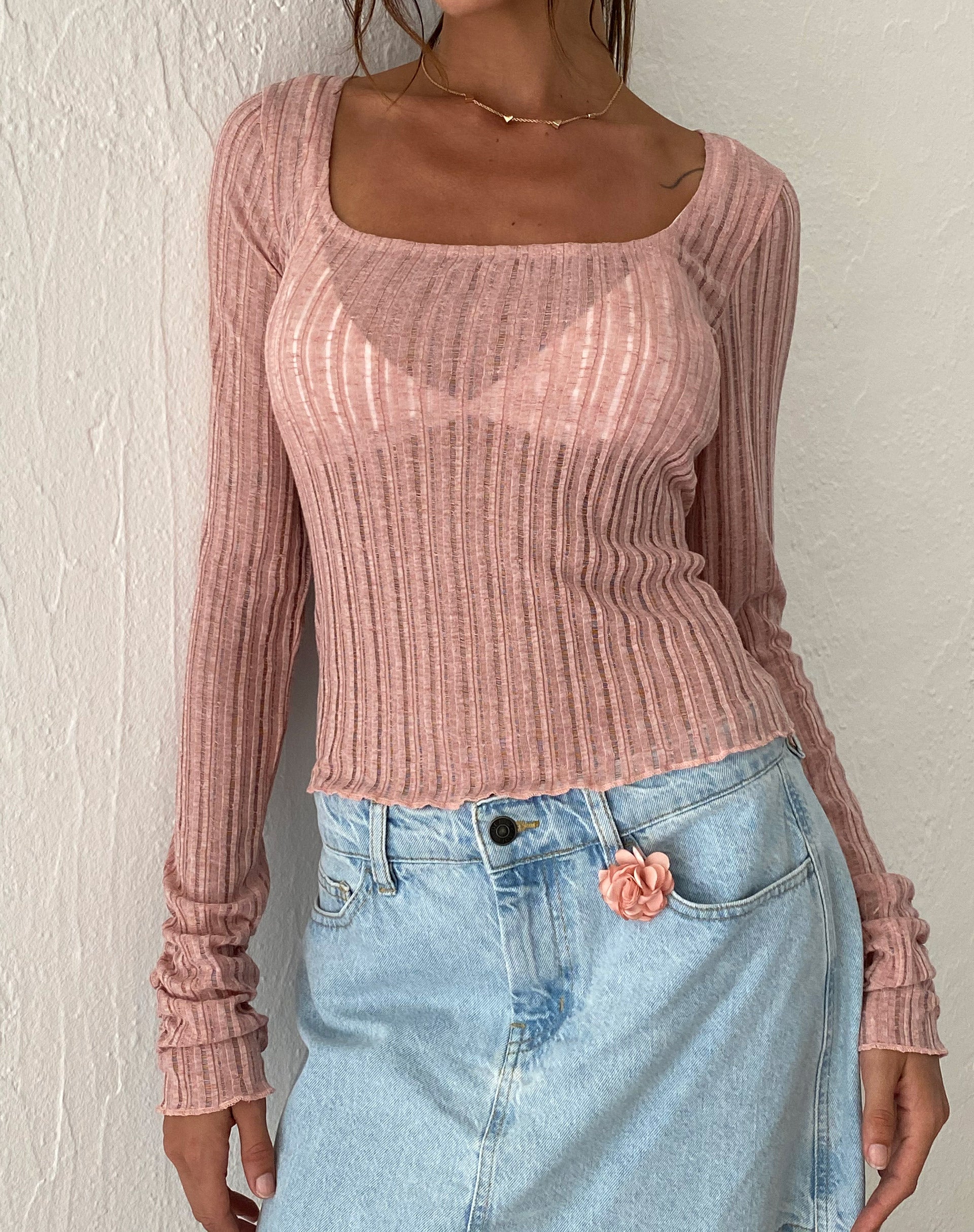 Halsey Knitted Extra Long Sleeve Top in Pink-Nico Sky