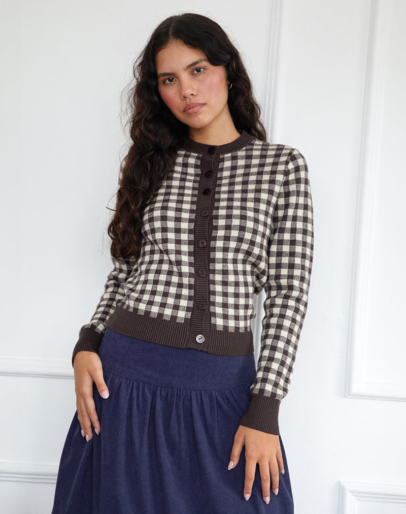Hanudia Cardi in Gingham Brown-Nico Sky