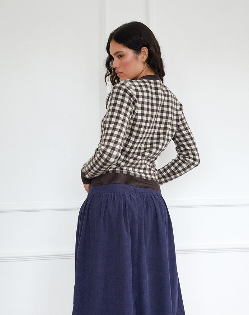 Hanudia Cardi in Gingham Brown-Nico Sky
