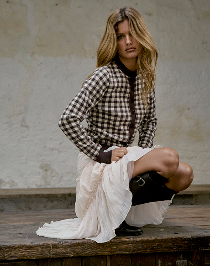 Hanudia Cardi in Gingham Brown-Nico Sky