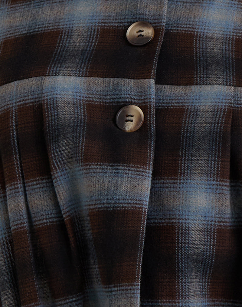 Harana Collar Jacket in Blue and Brown Check-Nico Sky