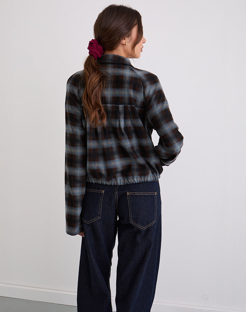 Harana Collar Jacket in Blue and Brown Check-Nico Sky