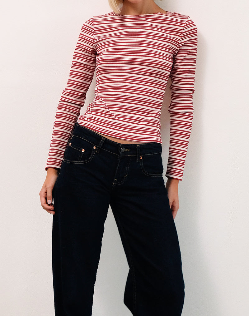 Haruka Top in Stripe Red and White-Nico Sky