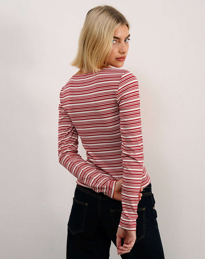 Haruka Top in Stripe Red and White-Nico Sky