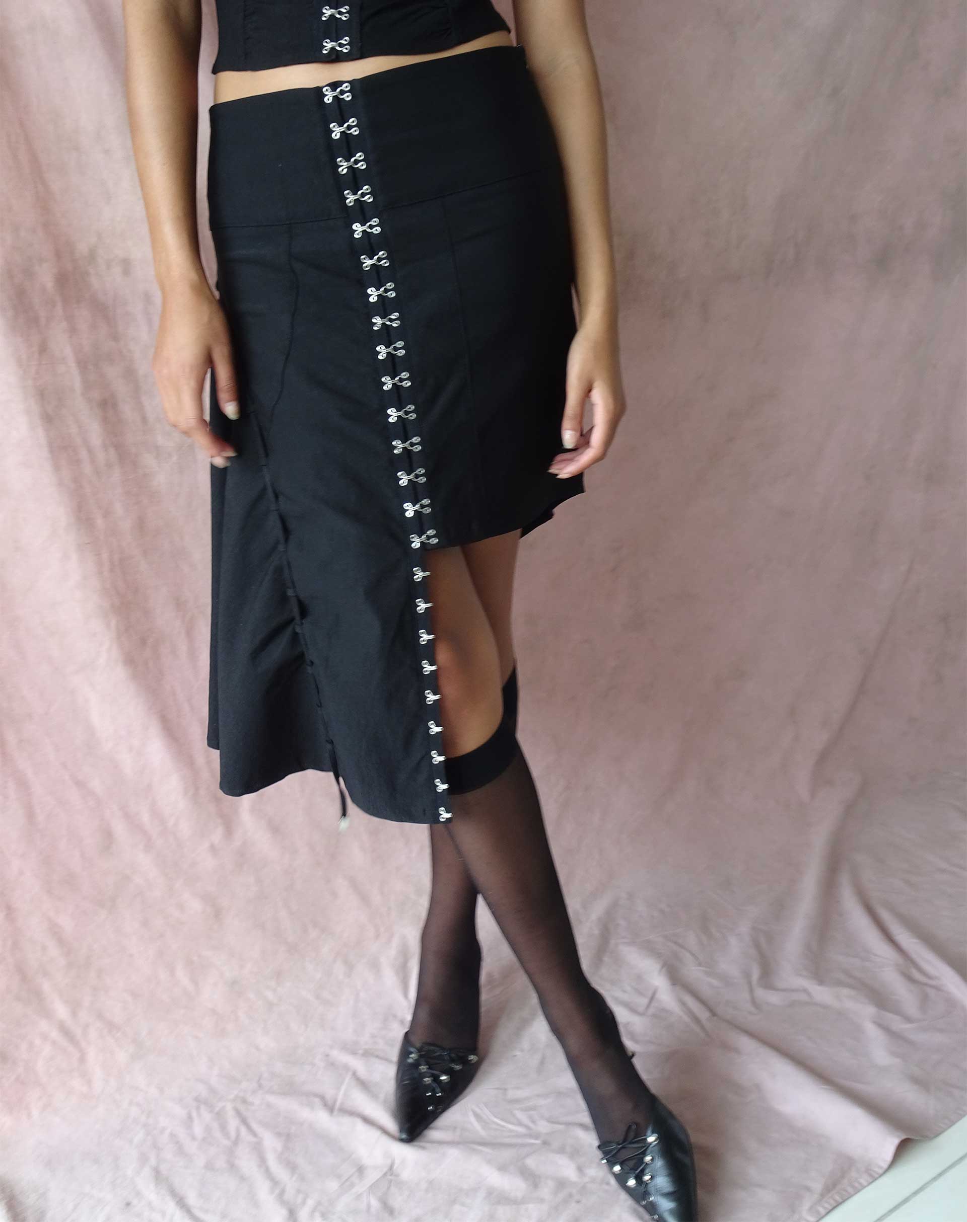 Carlisia Asymmetrical Midi Skirt in Black-Nico Sky