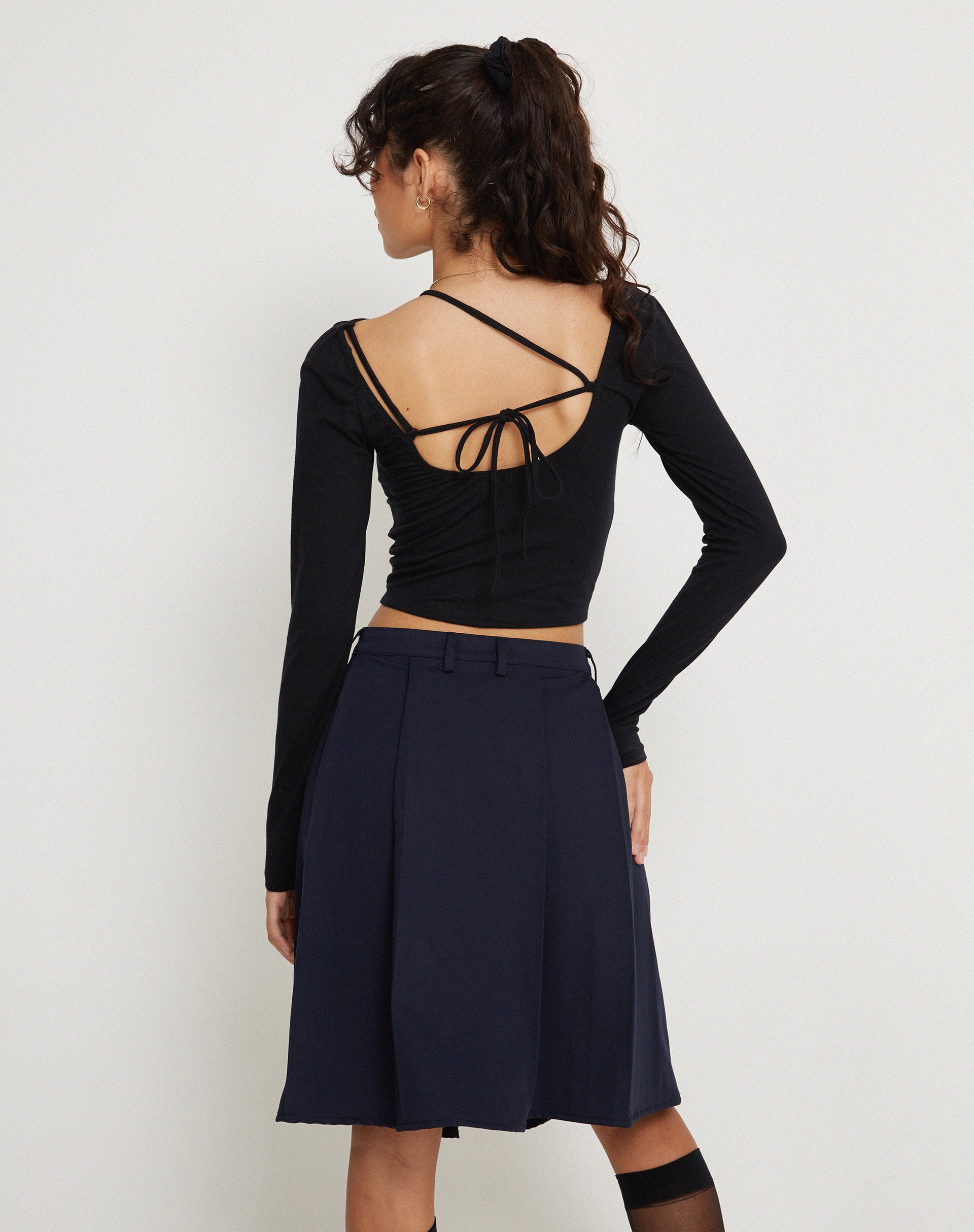 Colette Pleated Knee Length Skirt in Navy-Nico Sky