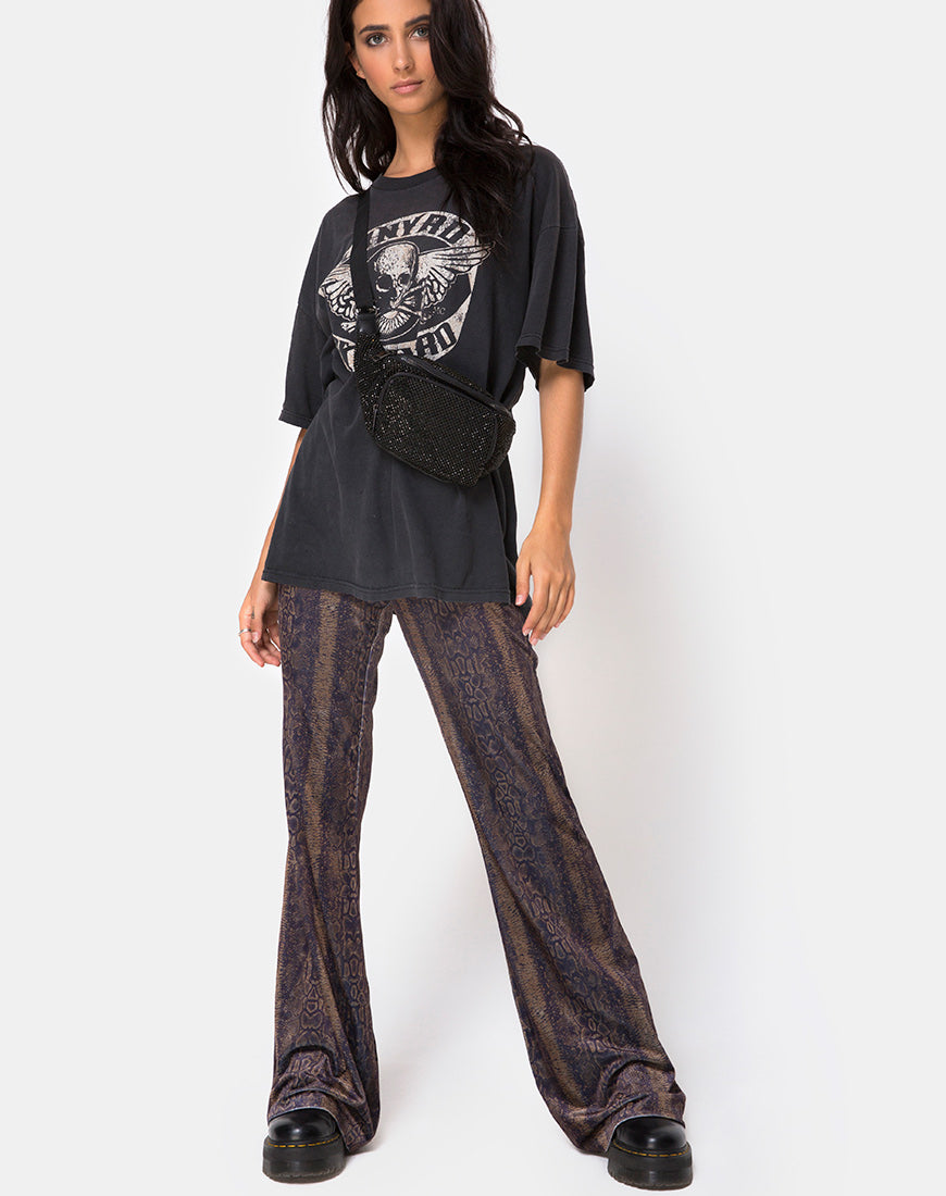 Herlom Flare Trouser in Velvet Brown Snake-Nico Sky